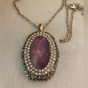 Large‎ Faceted Purple Stone Clear and Gray Stone Accents Pendant Necklace